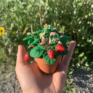 Handmade Miniature Strawberry Plant in a Pot